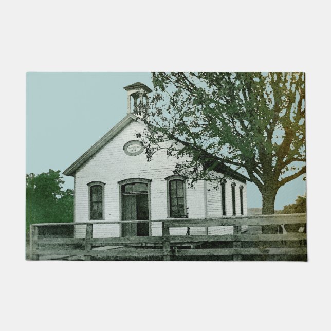 ONE ROOM SCHOOL SCHOOLHOUSE WATERCOLOR TEACHER DOORMAT (Front)