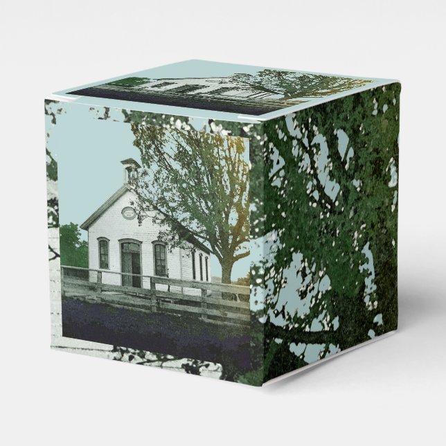 ONE ROOM SCHOOL SCHOOLHOUSE WATERCOLOR TEACHER FAVOR BOX (Front Side)