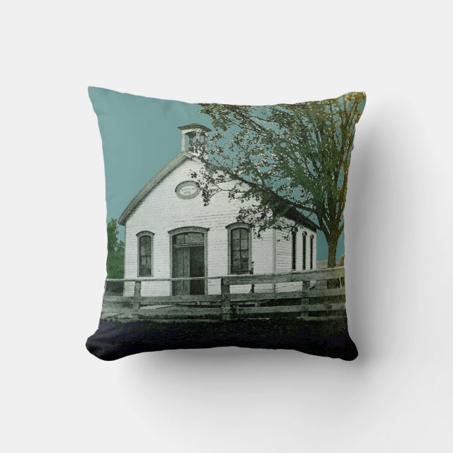 ONE ROOM SCHOOL SCHOOLHOUSE WATERCOLOR TEACHER THROW PILLOW (Front)