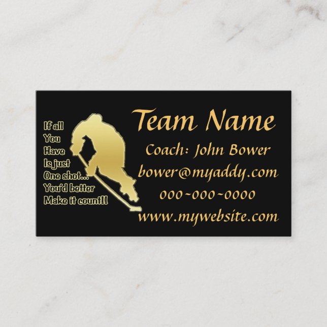 One Shot Hockey Business Cards (Front)