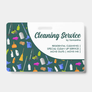 one side Green Modern House Cleaning Service Badge