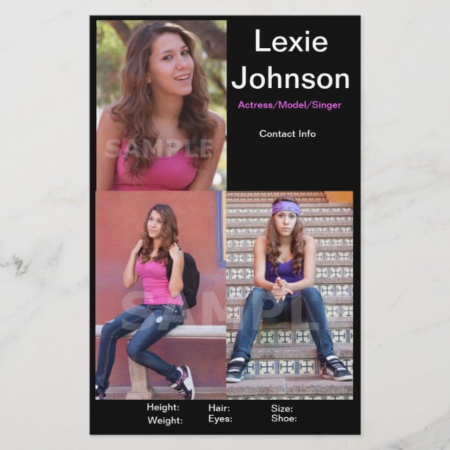 One Side HeadShot Comp Card For Models or Actor (Front)