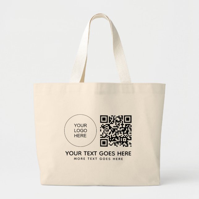 One Side Printed Company Logo QR Code Grocery Large Tote Bag (Front)