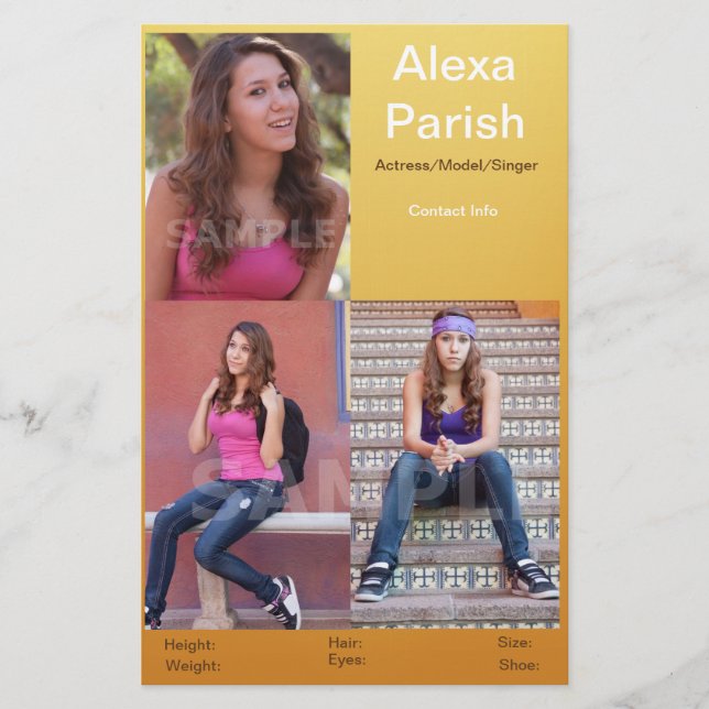 One-sided Headshot Comp Card Model/Actor Template (Front)