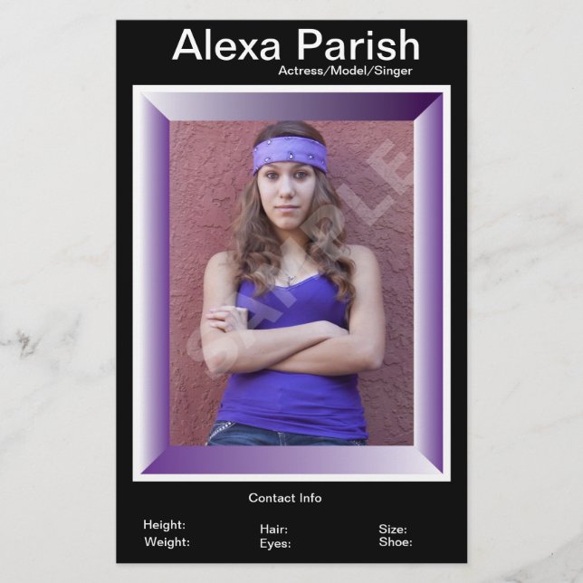 One Sided Model Head-shot Comp/Zed Card (Front)