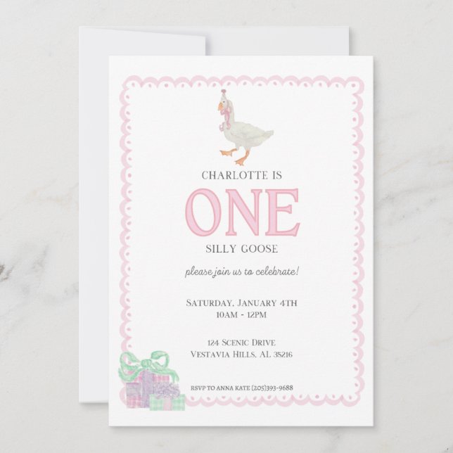 ONE Silly Goose 1er Invitation d'anniversaire (Devant)