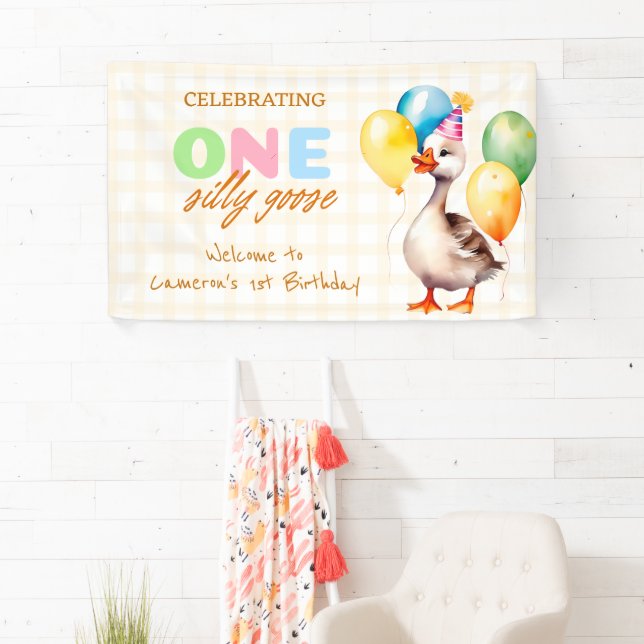 One Silly Goose 1st Birthday Boy Girl Welcome Banner (Insitu)