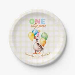 One Silly Goose 1st Birthday Gender Neutral Yellow Paper Plate