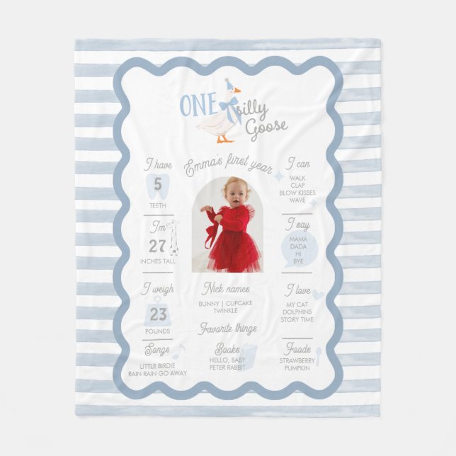 One Silly Goose 1st Birthday Milestone Sign  Fleece Blanket (Front)