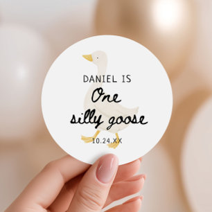 One Silly Goose 1st Birthday Party Favor Classic Round Sticker