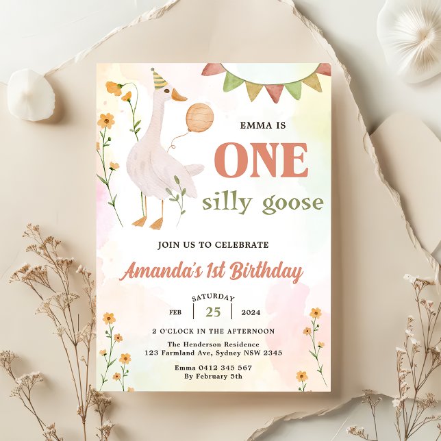 One Silly Goose 1st Birthday Party Invitation (Creator Uploaded)