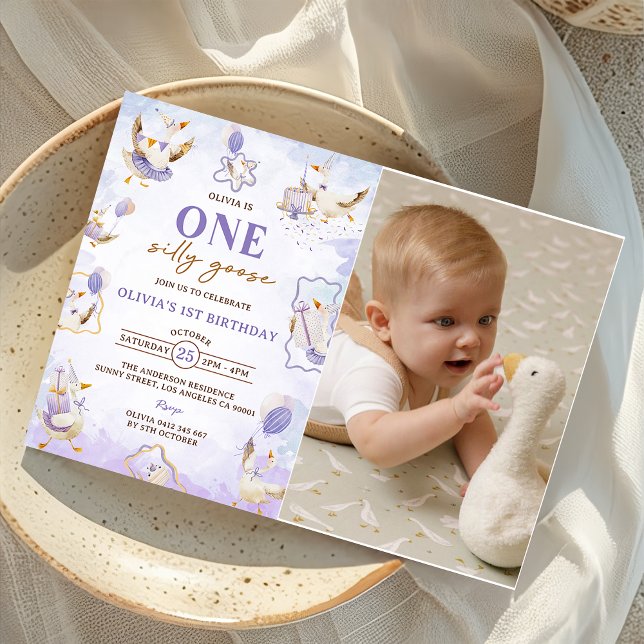One Silly Goose 1st Birthday Party Photo  Invitation (Creator Uploaded)