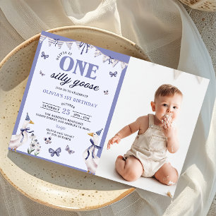 One Silly Goose 1st Birthday Party Photo Invitation