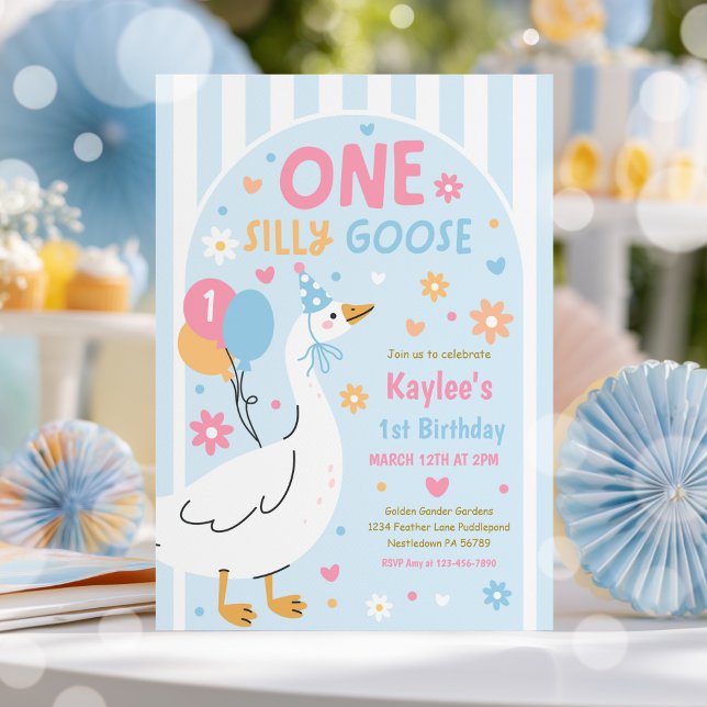 One Silly Goose 1st Birthday Party Spring Birthday Invitation (Creator Uploaded)