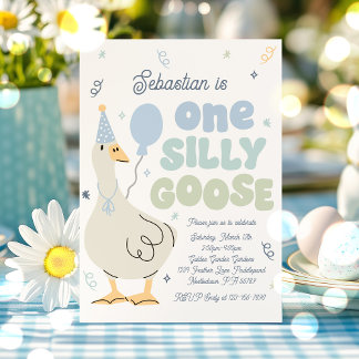 One Silly Goose 1st Birthday Party Spring Birthday Invitation