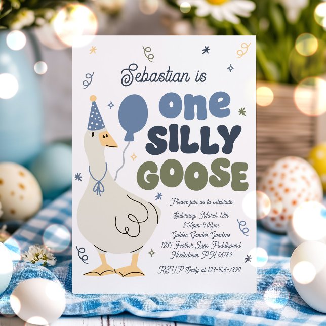One Silly Goose 1st Birthday Party Spring Birthday Invitation (Creator Uploaded)
