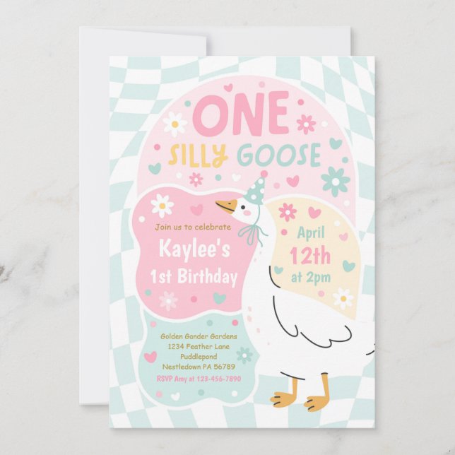 One Silly Goose 1st Birthday Party Spring Birthday Invitation (Front)