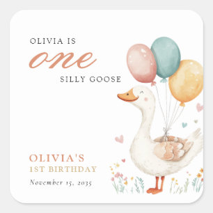 One Silly Goose 1st Birthday Party Square Sticker