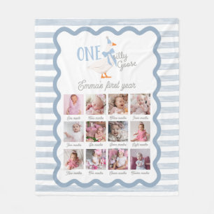 One Silly Goose 1st Birthday Photo Sign Fleece Blanket