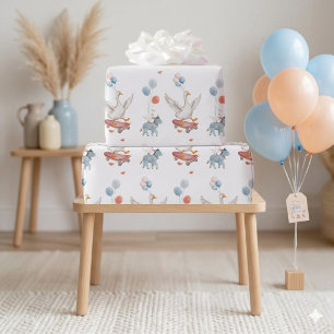 One Silly Goose 1st Birthday Watercolor Greeting Wrapping Paper