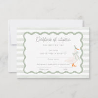One Silly Goose Adopt a Stuffie Certificate Card