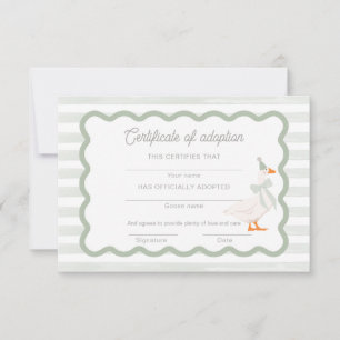 One Silly Goose Adopt a Stuffie Certificate Card