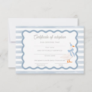 One Silly Goose Adopt a Stuffie Certificate Invitation