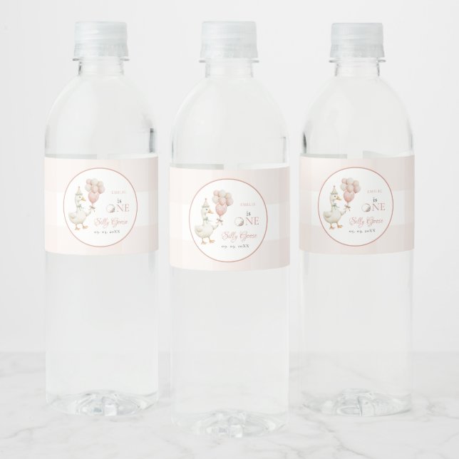 One Silly Goose Baby 1st Birthday Water Bottle Label (Bottles)