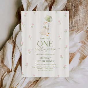 One Silly Goose Balloons Floral 1st Birthday Invitation