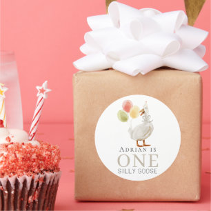 One Silly Goose Beige 1st Birthday Classic Round Sticker