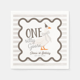 One Silly Goose Beige Bow 1st Birthday Napkin
