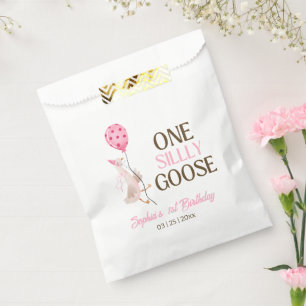 One Silly Goose Birthday, Girl 1st Birthday Pink Favour Bag