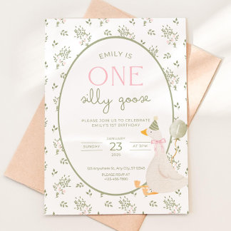 One Silly Goose Birthday Invite Vintage Floral Fir