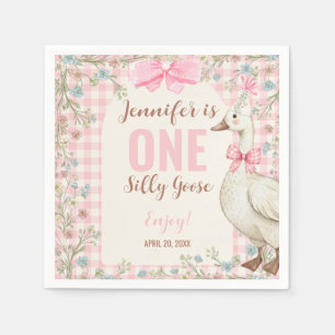 One Silly Goose Birthday Pink Gingham  Napkin