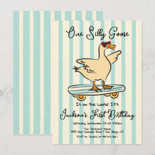 One Silly Goose Birthday skateboard Invitation