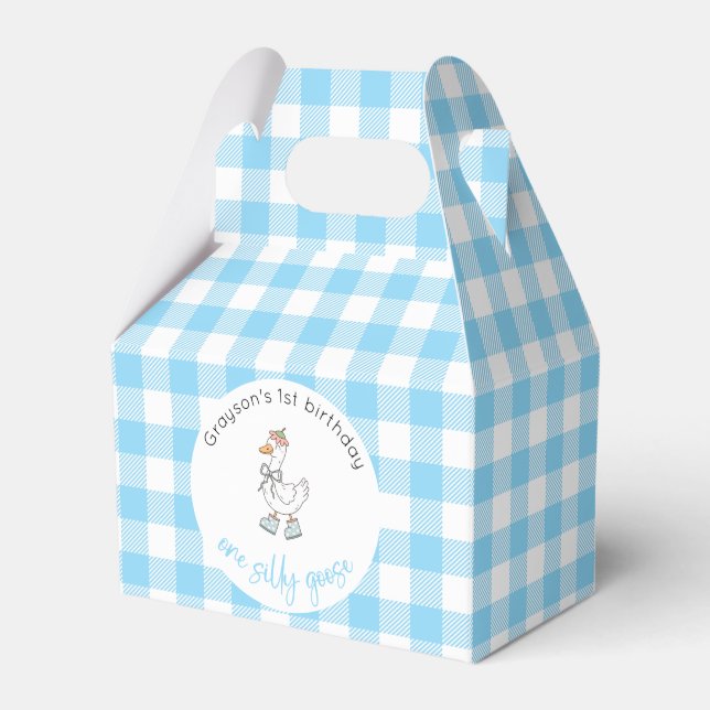 One Silly Goose Blue 1st Birthday Favor Box (Front Side)