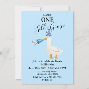 One Silly Goose Blue 1st Birthday Invite