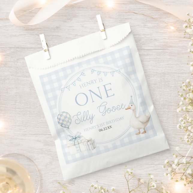 ONE Silly Goose Blue 1st Birthday Party Favour Bag (Clipped)
