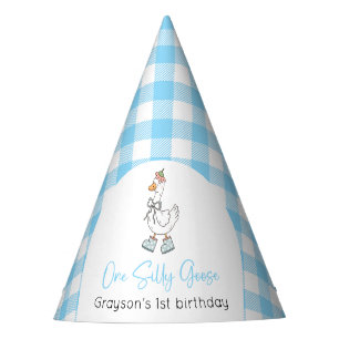 One Silly Goose Blue 1st Birthday Party Hat