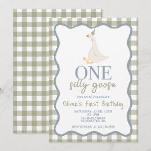 One Silly Goose blue and green Invitation