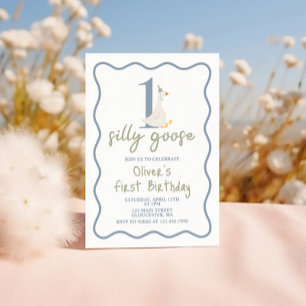 One Silly Goose blue and green Invitation