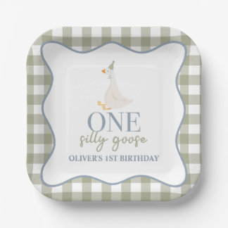 One Silly Goose blue and green Paper Plate