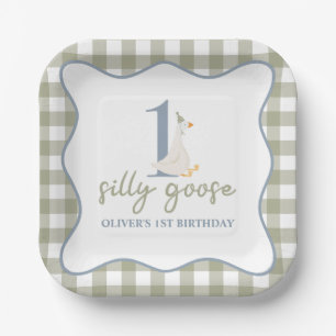 One Silly Goose blue and green Paper Plate