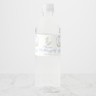 One Silly Goose Blue Bow crest Vintage Birthday Water Bottle Label