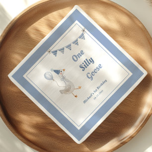 One Silly Goose Blue Boy 1st Birthday Napkin