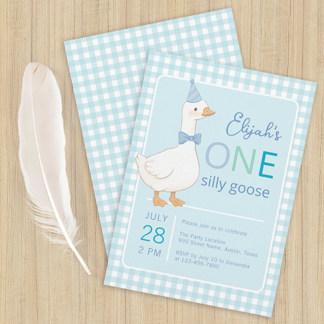 One Silly Goose Blue Boy First Birthday Party Hat  Invitation (Creator Uploaded)