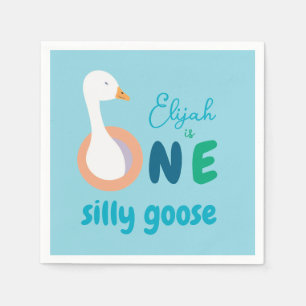 One Silly Goose Blue Boy First Birthday Party Napkin