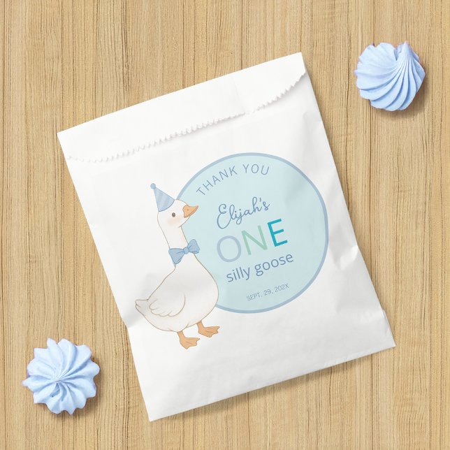 One Silly Goose Blue Boy First Birthday Thank You Favour Bag (Creator Uploaded)