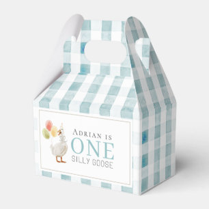 One Silly Goose Blue Gingham 1st Birthday Favor Box