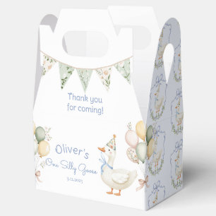 One Silly Goose Blue Sage Boy 1st Birthday Favor Box